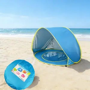 Blue UV50+ Sun Protection Pop-Up Beach Tent with Built-In Pool - 3-Second Setup, Portable & Outdoor Play Tent, Storage Bag with Ground Stakes, Lightweight Blue Canopy for Beach Camping, Poolside, Backyard (Under 3 Years)