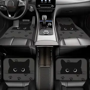 Car Floor Mats, Cute Black Cat Car Floor Mats, Charming Cat Printed Anti Slip Mats with Big Eyes, Universal Car Floor Mats