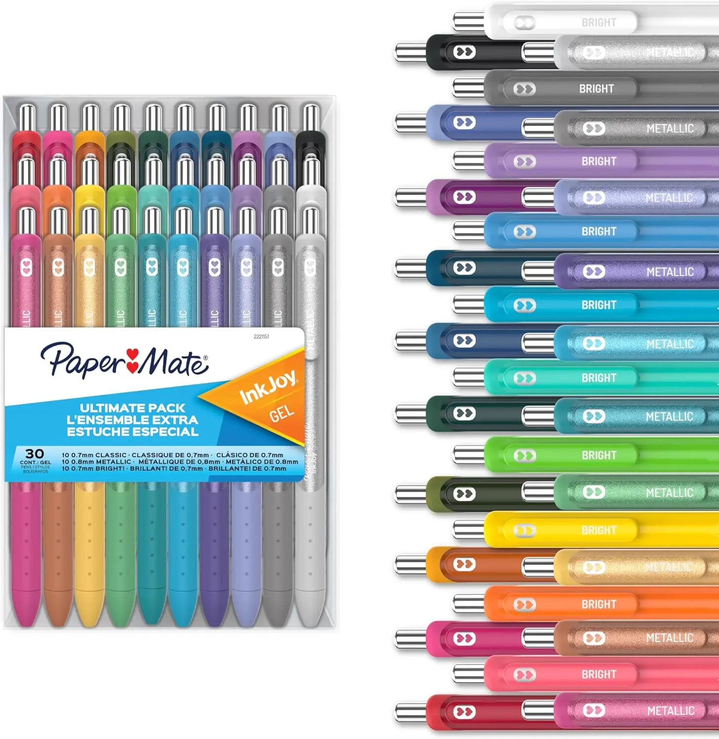 Paper Mate InkJoy Gel Pens, 30-Count Ultimate Set, Retractable Tip, Smooth Flow, Assorted Classic/Bright/Metallic Inks, Office Writing Supplies for Everyday Use & Personal Use