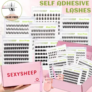 9 Styles Self-Adhesive False Lash Set, DIY Pre-Glued Lashes, Natural Look, D Curl, No Residue, Long-Lasting, Mixed Thickness & Length, Makeup