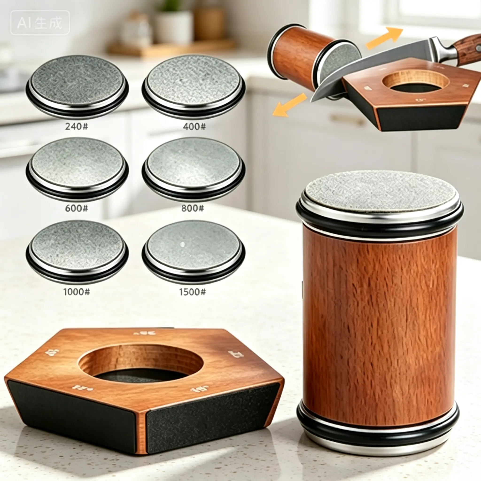 2026 Rolling Knife Sharpener Kit - Diamond & Ceramic Discs, Adjustable Angles, Medium Wooden Honing Tumbler, Fits Any Steel Hardness Kitchenware for Knives, Ideal for Friends, Family Gatherings, Festivals