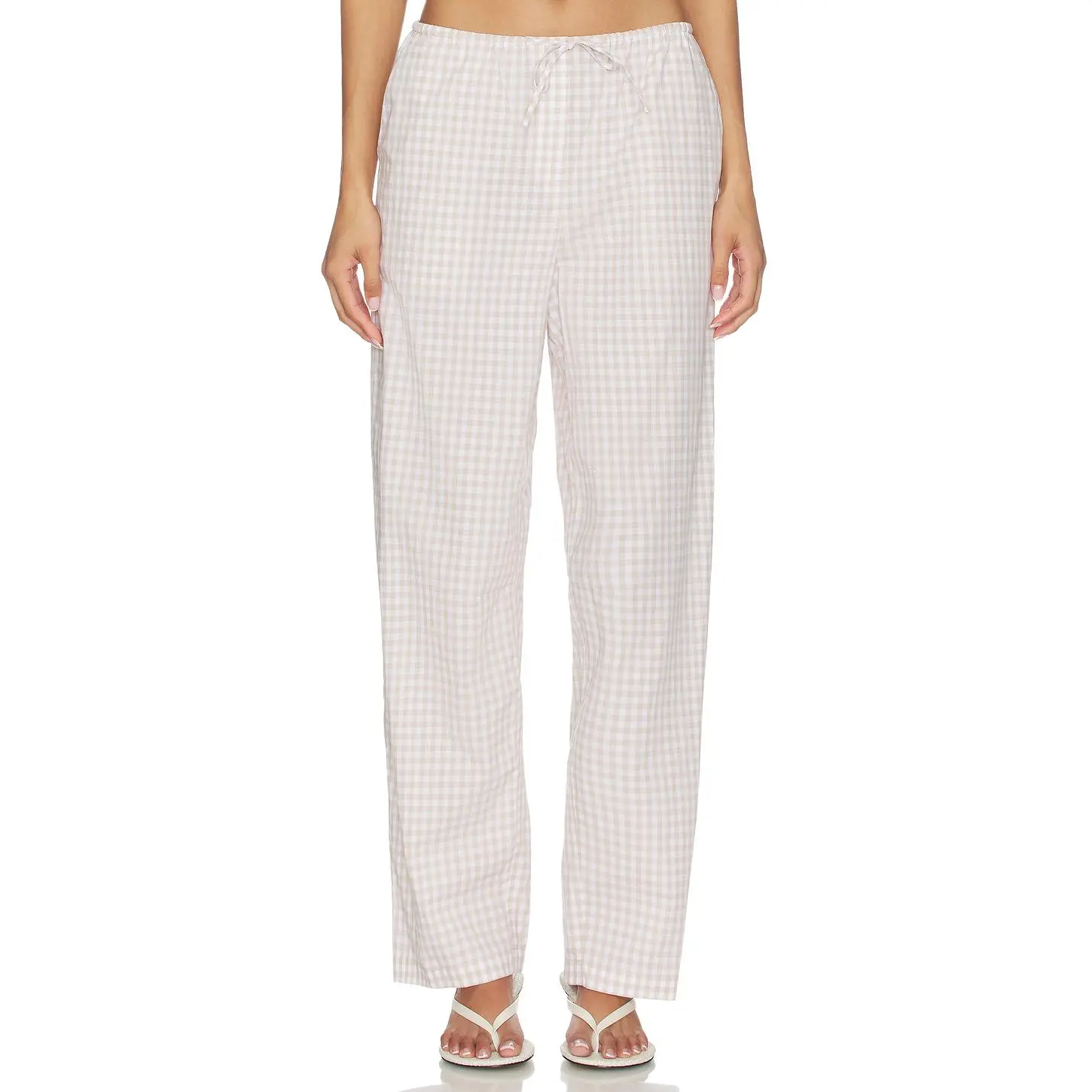 SIMKHAI Drawstring Pant in Sand Gingham