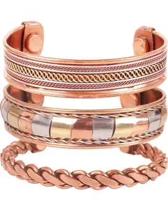Copper Bracelet Tibetan Style. Hand Forged with Solid and High Gauge Copper Jewelry Cuff for Women Men. Combo of Different Designs