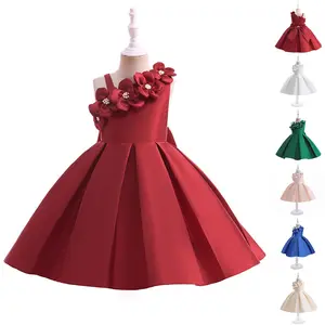 Big Bow Kids Clothes 3D Flower Girls Frock 5352 Ball Gown Pageant Children Elegant Princess Prom Host Formal Evening Party Cocktail Dress 3-10Y