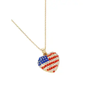 Patriotic-Theme Crystal-Pave 15mm Heart Pendant Necklace