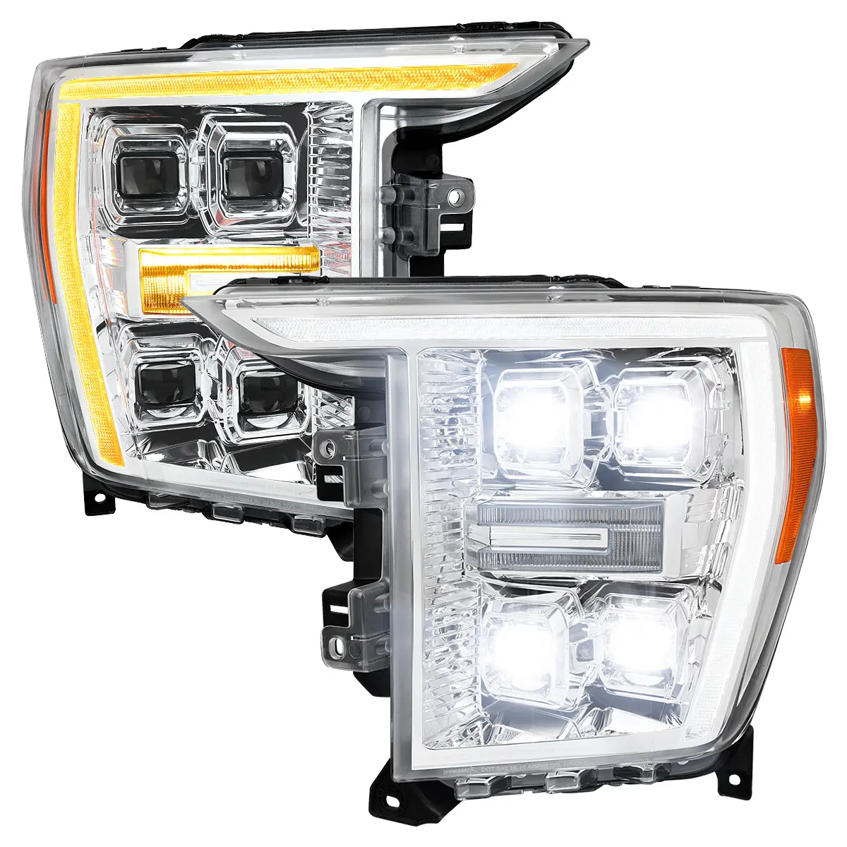 2021-2023 Ford F-150 Full LED Projector Headlights w/ Switchback LED Sequential Turn Signals DRL Parking Light Strip (Chrome Housing / Clear Lens)  - Fits Models w/ Factory LED Headlights