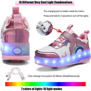 Roller Shoes with Wheels for Boys Girls Kids Skates Sneakers LED Light Up Rechargeable Sport Sneaker for Beginners Best GiftGift