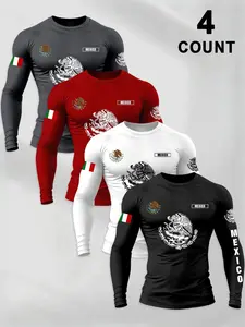 Men's Eagle Snake Pattern Long Sleeve T-Shirt Set, Casual Outdoor Round Neck Tee, Spring Fall Winter, Sports & Mexican Culture Clothing, Athletic Sports Clothing, Casual Sports Tops