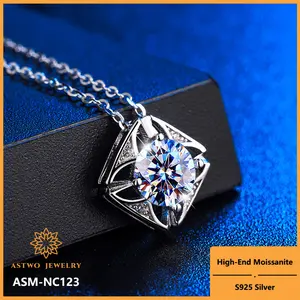 [ASM-NC123] S925 Sterling silver Moissanite ring Classic square necklace pendant fine jewelry ring fashion moissanite ring