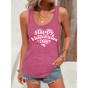 Women's Soft Lightweight Sleeveless Polyester-Rayon-Spandex Tank Top, Casual Round Neck Printed Clothes, Machine Washable Summer Gift for Family (In Stock)
