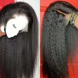 Kinky Straight Wig 13x6 Lace Front Human Hair 30 Inch Pre-Plucked Yaki Straight 220% Density Glueless HD Lace Front Wigs for Black Women