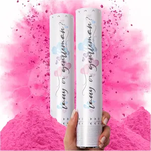 Gender Reveal Confetti Cannon - Biodegradable Powder Cannon - Pink, 2 Pack - Baby Girl Gender Reveal Smoke Bomb - Pink Baby Powder Party Poppers Confetti Shooters