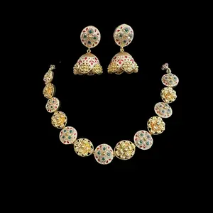 DNS142 meenakari gold plated  necklace with jhumka  set  (READY TO SHIP )