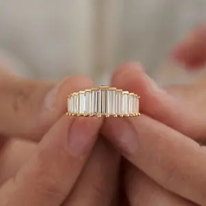 Women's Fashion Stackable Rings - Golden-Plated Adjustable Geometric Band with Full Baguette Artificial Crystals, INS-Style Statement Jewelry, Gift for Her