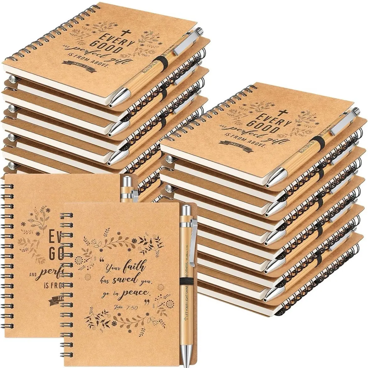 Notebook & Bamboo Ballpoint Pen With Inspirational Scriptures