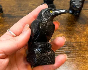 Hand-Carved Black Onyx Raven – Available in Multiple Sizes