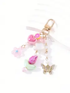 Acrylic Tulip Heart Bead Keychain, Cute Cartoon Butterfly Charm, Trendy Bag Pendant, Memorial Gift for Friends and Family