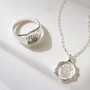Signet Letter Stamp Ring Match Set with Necklace - Elegant Set
