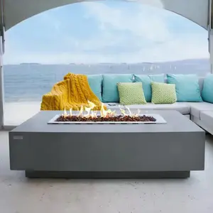 60" Rectangular Gray Outdoor Gas Fire Pit Table, Patio Fire Feature for Home Improvement & Garden Supplies