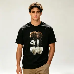 Triple Bear Graphic T-Shirt | Cool Animal Print Tee for Men，Stacked Bears Graphic T-Shirt, Funny Bear Print Crewneck Short Sleeve, Casual Cotton Tee for Men Women, Novelty Animal Lover Shirt, Brown Bear Panda Polar Bear T-Shirt