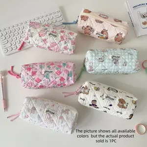 Cute Cartoon Print Large Capacity Student Stationery Organizer Pouch, High Aesthetic Value Notebook Material Storage Bag, New Arrival Pencil Bag