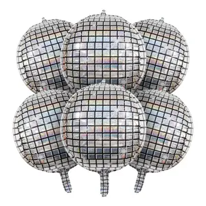 6 PCS Disco Ball Silver Mylar Foil 22 Inch 4D Metallic Sphere Balloons for 70s 80s 90s Party