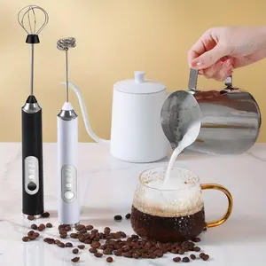 USB Rechargeable Handheld Electric Cordless Milk Frother, 3 Speed Adjustable Foam Maker with 2 Heads, Coffee & Hot Chocolate Mixer, Kitchen Appliances for Home Use