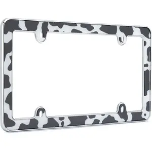 212 MAIN Cow Print Automotive License Plate Frame - Black, White, Chrome Trim Vehicle Accessory, Car Accessories for Collectibles, Sports Collectibles