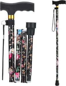 Walking Cane Cane for Woman | Lightweight, 5-Level Height Adjustable and Aluminum Folding Canes for Seniors | Ergonomic Wheeled Handle | Portable Walking Stick Collapsible Cane