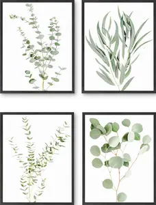 Green Plant Leaves Decor Set of 4 - Artistic Wall Decor Print for Room Aesthetic and Vibe