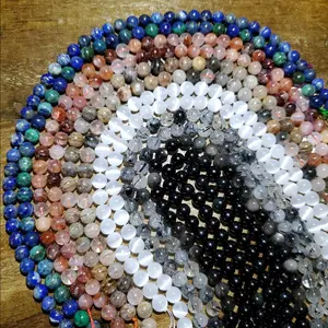 Natural 8mm Beads - Black Tourmaline, Silver or Rainbow Obsidian, Lapis, Phoenix Lapis, Selenite, Garden Quartz and Fire Quartz - 18" in length diy