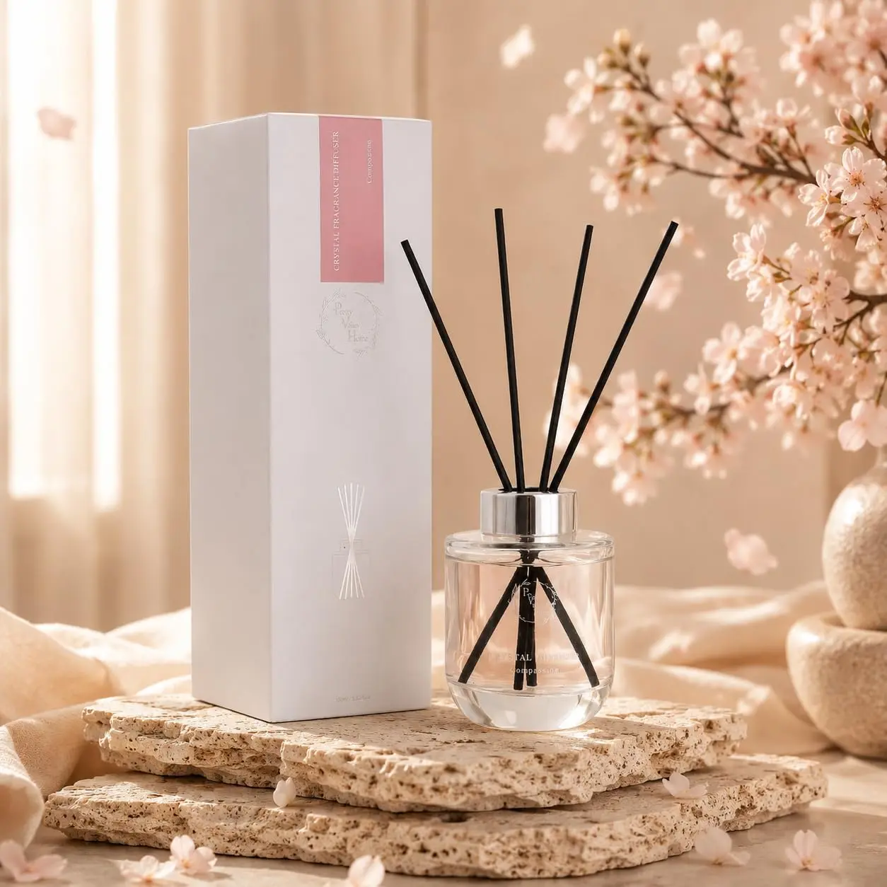 Pretty Valley Home- 100ml/3.52fl oz Reed Diffuser Set - Gift Box with Fragrance Oil, Glass Bottle, Reed Sticks for Office, Living Room Home Decor (Compassion)