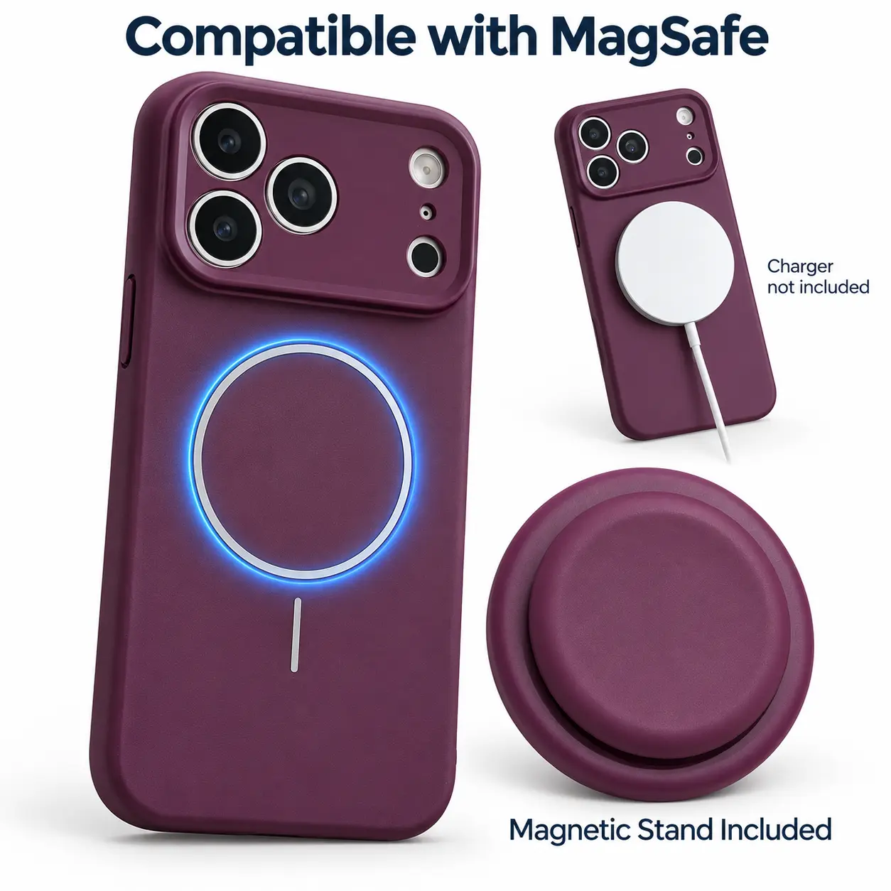 Magnetic Stand Holder Case for iPhone 18 Pro Max 17 16 15 14 13 Pro Max, compatible with MagSafe, Liquid Silicone Shockproof Cover, Removable Kickstand