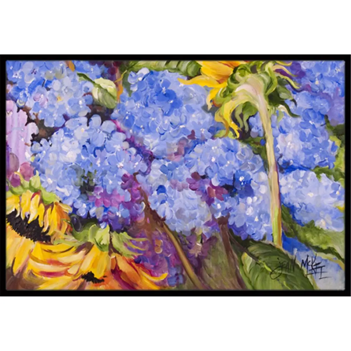 212 MAIN Large Artistic Print Floor Mat (24x36) - Hydrangeas & Sunflowers Botanical Area Rug, Decorative Washable Floral Rug, Fade-Resistant Durable Textile, Indoor-Outdoor Home Use, Botanical Area Rugs
