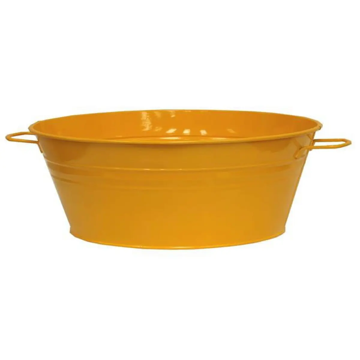 Houston International Trading 6087E SAFF S-2 Enameled Galvanized Steel Planter & Tub Set of 2, 19x8.5 in. Saffron Yellow - Ideal for Strawberries, Backyard/Patio Entertaining (Doubles as Beverage Tub)