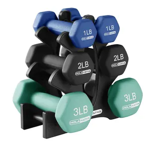 HolaHatha 1, 2 and 3 lb Neoprene Dumbbell Strength Training Weight Set with Rack HolaHatha 1, 2 and 3 lb Neoprene Dumbbell Strength Training Weight Set with Rack