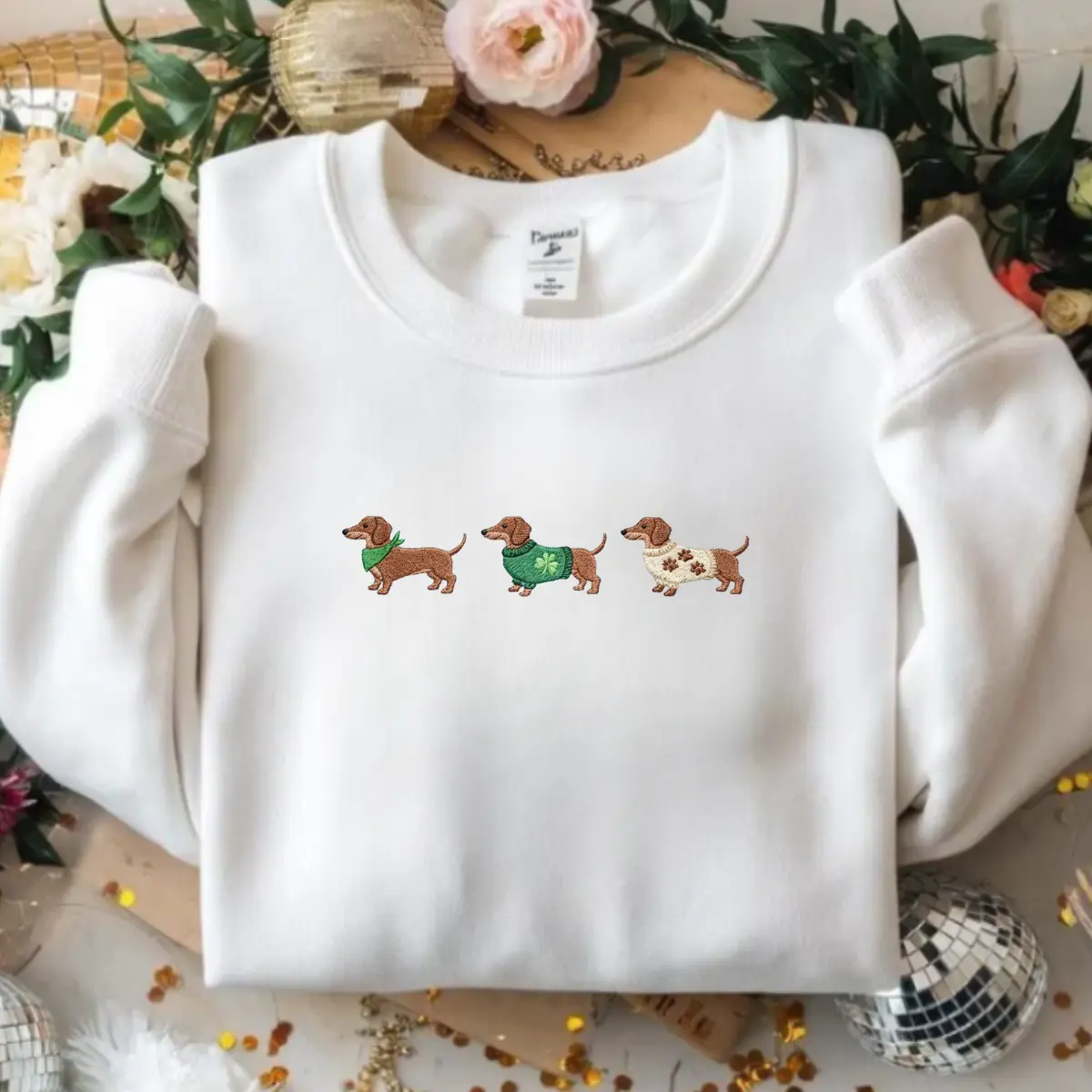 Embroidered Lucky Dachshund Hoodie, Cute Shamrock Dog Sweatshirt, St. Patrick’s Day Apparel