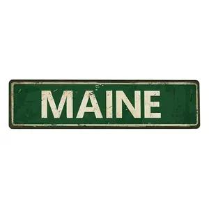 Maine Metal Street Tin Sign - Funny Vintage Slim Aluminum Wall Art Decor - 16 x 4 Inch - Indoor Outdoor Gift Retro