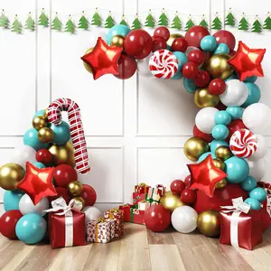 145 Pcs Christmas Balloons Arch Kit - Christmas Balloons for Decorations Red, Teal, White Balloons with Candy Cane for Christmas Decoration