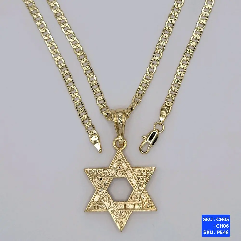 Star Of David (La Estrella De David) Necklace  Fashion Pendant Laminated Gold, Select a Chain link Style and size 24 & 18 inches 4mm wide Laminated Gold , Elegant Star Necklace Laminated-Gold  Jewelry Gift for Any Occasion SKU : PE48