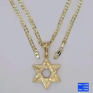Star Of David (La Estrella De David) Necklace  Fashion Pendant Laminated Gold, Select a Chain link Style and size 24 & 18 inches 4mm wide Laminated Gold , Elegant Star Necklace Laminated-Gold  Jewelry Gift for Any Occasion SKU : PE48