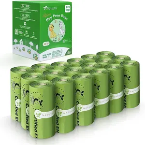 Certified Compostable Dog Poop Bags 270 Bags 18 Rolls, Cornstarch Made ASTM D6400 USA Leakproof Easy Open Unscented Green Dog Waste Bags