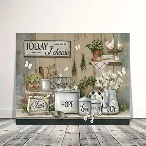 2D Flat 1pc Wooden Framed Canvas Painting Rustic Kitchen Canvas Poster Farmhouse Kitchen Print Painting Wall Art For Office Bathroom Living Room Decor Inspirational Quotes Canvas Wall Art Decoration With Framed Ready To Hang Festival Gift For Her Him