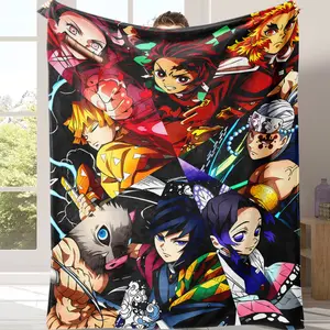 Demon Slayer Anime Character Flannel Blanket, Soft Warm Throw for Bedroom Nap Sofa TV, Perfect Gift for Anime Fans Suitable for all four seasons A gift suitable for fans, friends and children