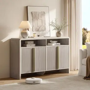 ModernMate Sideboard Buffet Cabinet with Storage 59.1" Fluted Credenza 4 Doors 1.3" Thickened Curved Coffee Bar Large for Living Room Dining Room