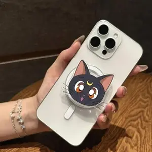Magical Black Cat Crescent Moon Magneticphonegrips – Cute Anime Aesthetic Griptok for Kindleholder, Kawaii Moon Kitty Phone Stand, Gift for Anime Lovers.
