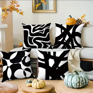 4PCS Ultra - Soft Black & White Abstract Decorative Cushion Covers | 18×18 Inch square throw pillow cover living room cushion Throw Pillow Case shop us