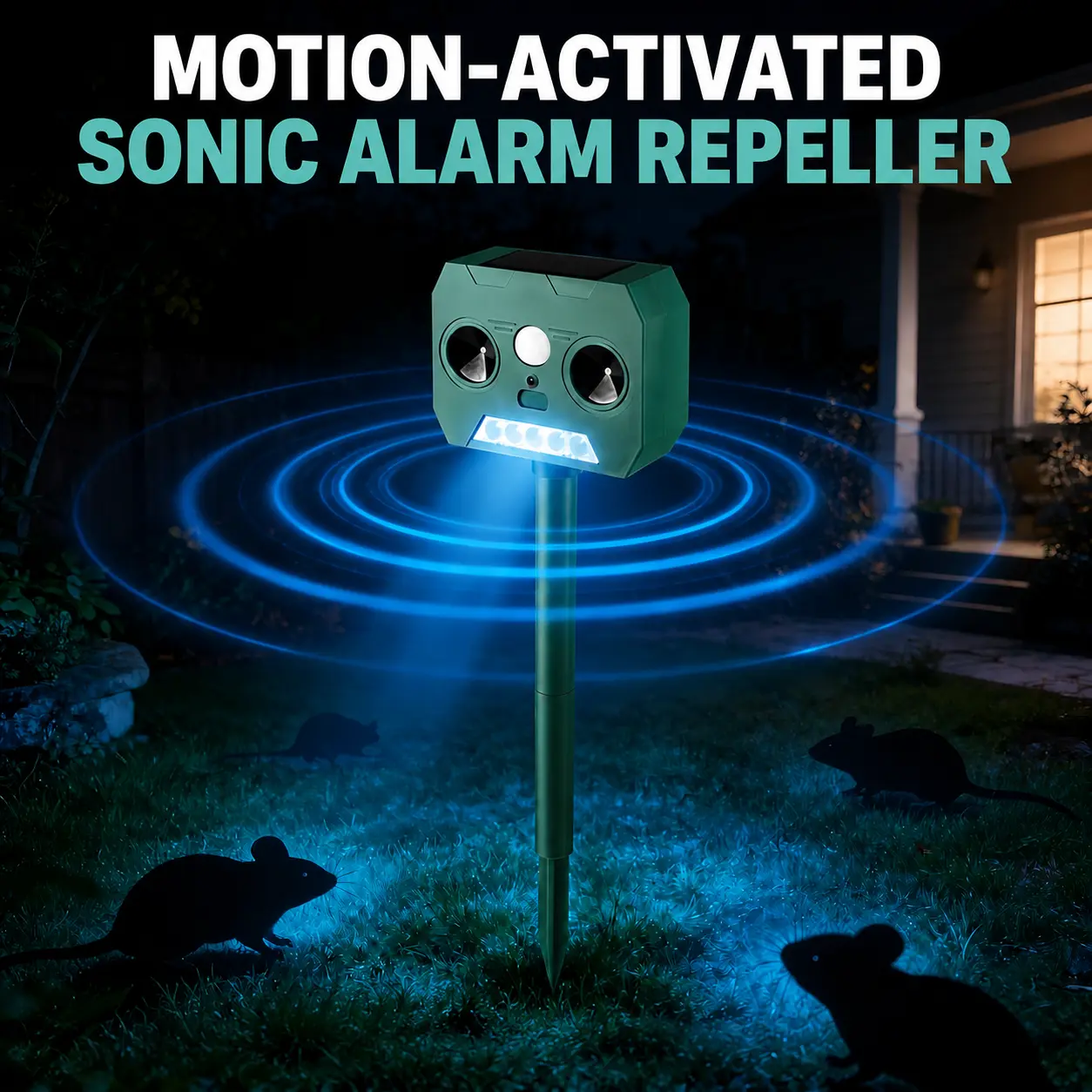 2-Pack Solar Ultrasonic Electronic Pest Repellent, Outdoor Motion Sensor Security Alarm Deterrent, IP44 Waterproof Squirrel Repellent for Cats, Dogs, Raccoons, Deer, Birds, Squirrel Repellent Outdoor