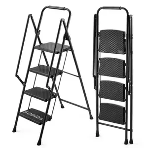 4-Step Steel Folding Step Stool, 9 ft. Reach, 500 lbs. Load Capacity, Anti-Slip Wide Pedals, Built-In Handle, Foldable Convenience