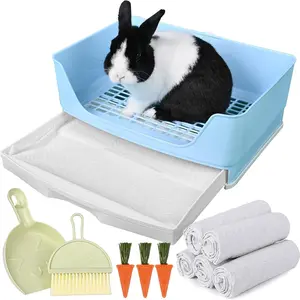 Large  Litter Box Bunny Litter Box Corner Litter Pan with Drawer Comes with Liners  Pee Pads, Small  Bedding Toilet for Adult Guinea Pig, Ferret, Hamster, Bunnies